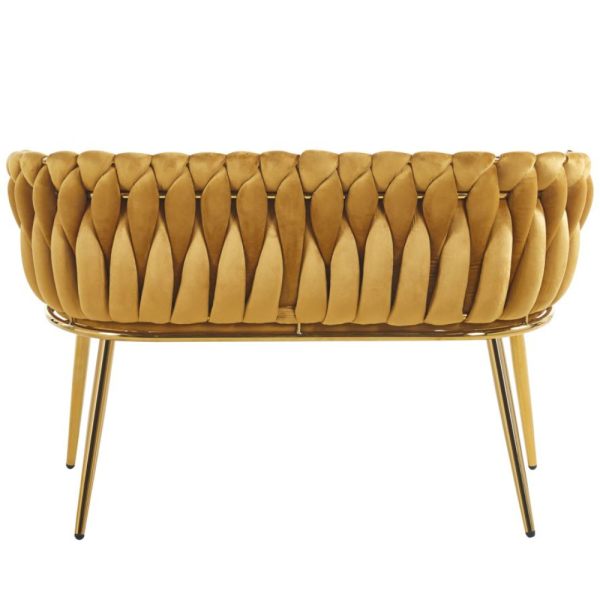 ELEGANCKA SOFA DO SALONU LUB GABINETU ROSE MIODOWY VELVET ZŁOTE METALOWE NOGI - TYŁ